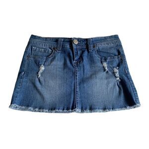 Vintage Hydraulic Distressed Raw Hem Micro Mini Skirt Blue Sz 7/8